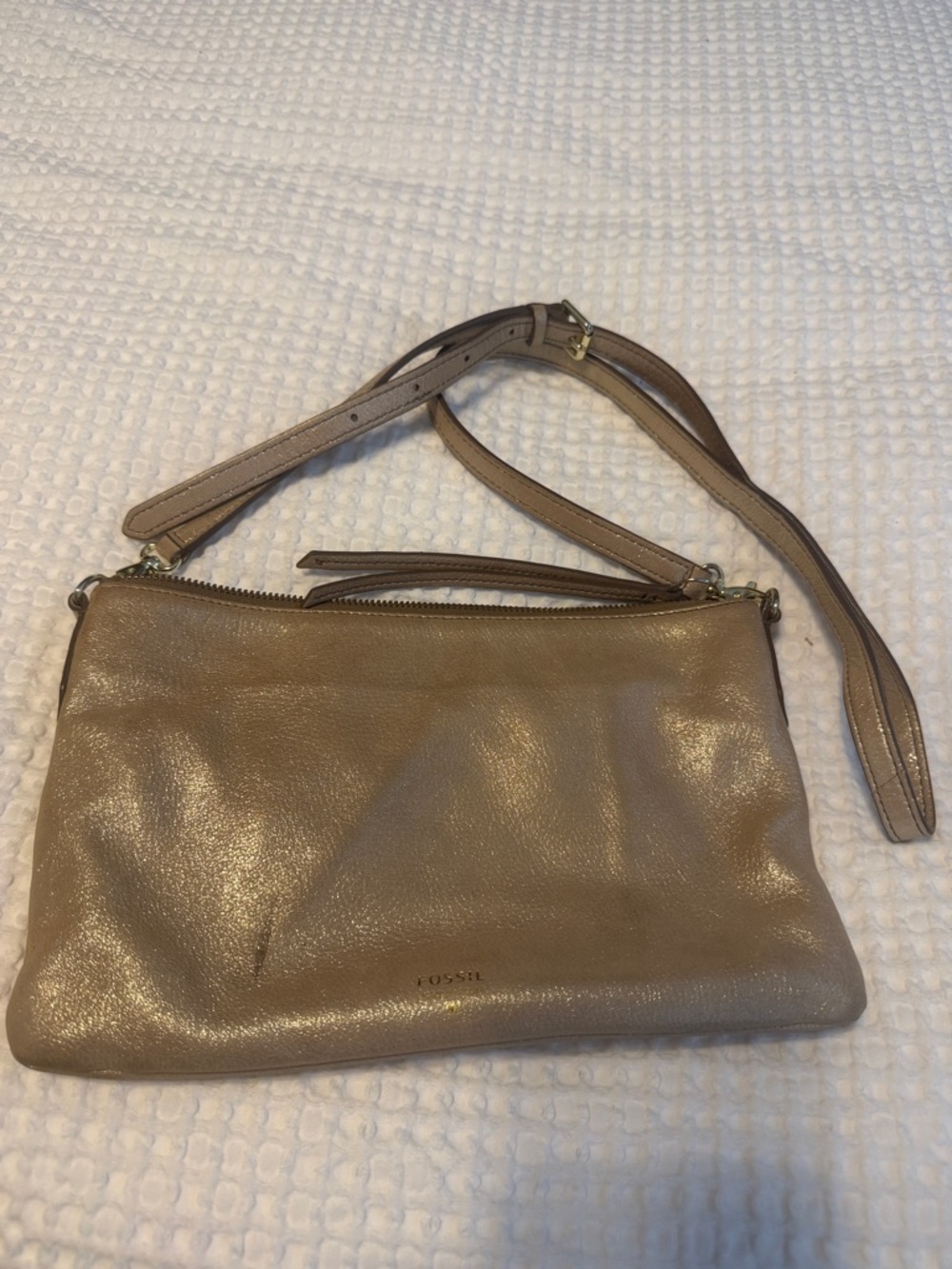 Fossil Shimmery Taupe Leather Crossbody